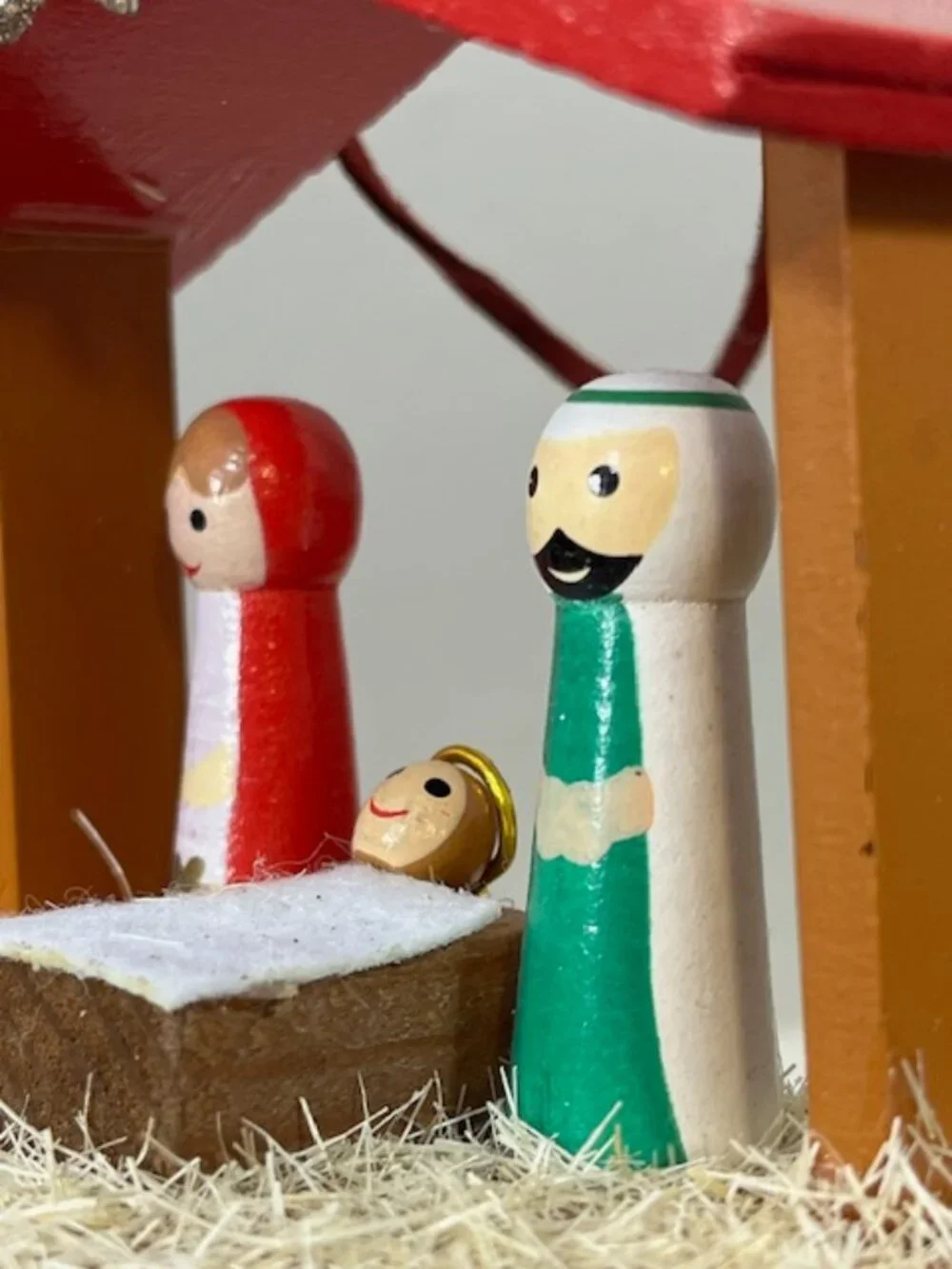 Mini Handmade Wooden Peg Nativity Manger Scene Christmas Ornament Star Decor3.5